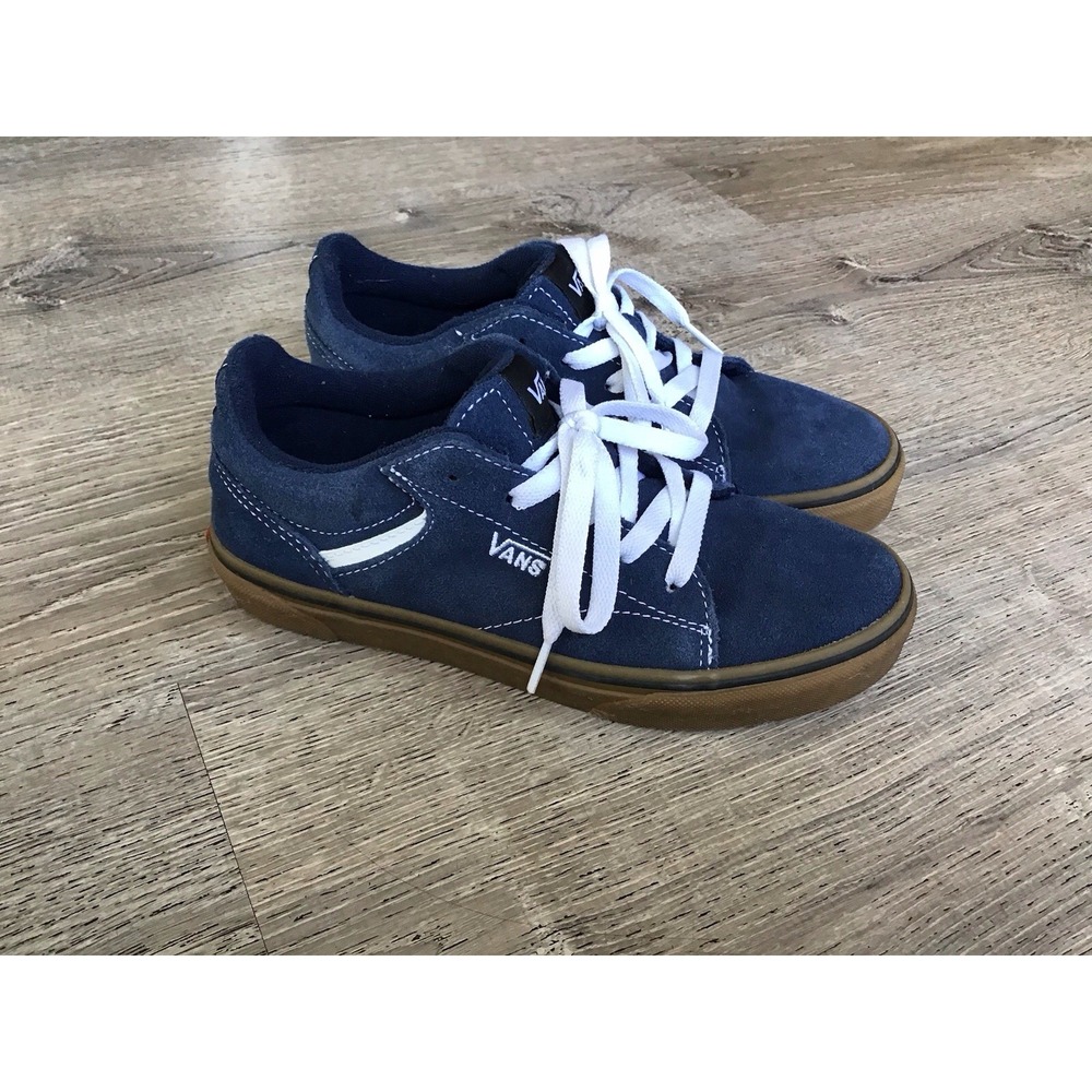 Vans Youth Boys Size 4 Shoes Suede Sneakers Navy Blue / Gum Lace up Casual